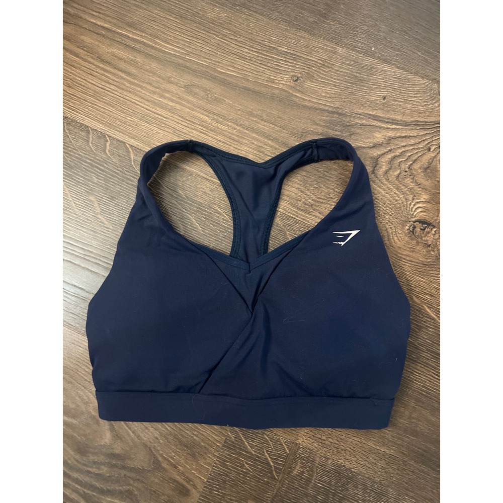 Gymshark Womens Navy Blue V Neck Mesh Racerback Sports Bra XS B4A9K‎